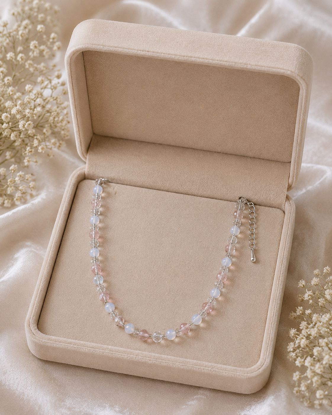 Delicate Pink & White Beaded Anklet