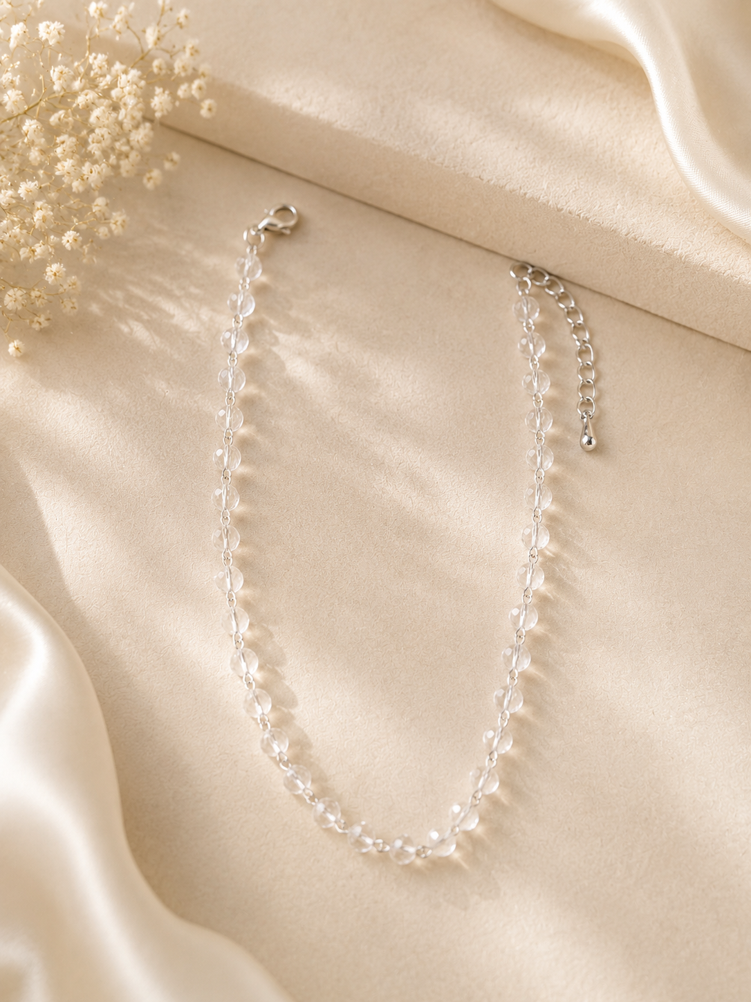 Delicate White Beaded Anklet