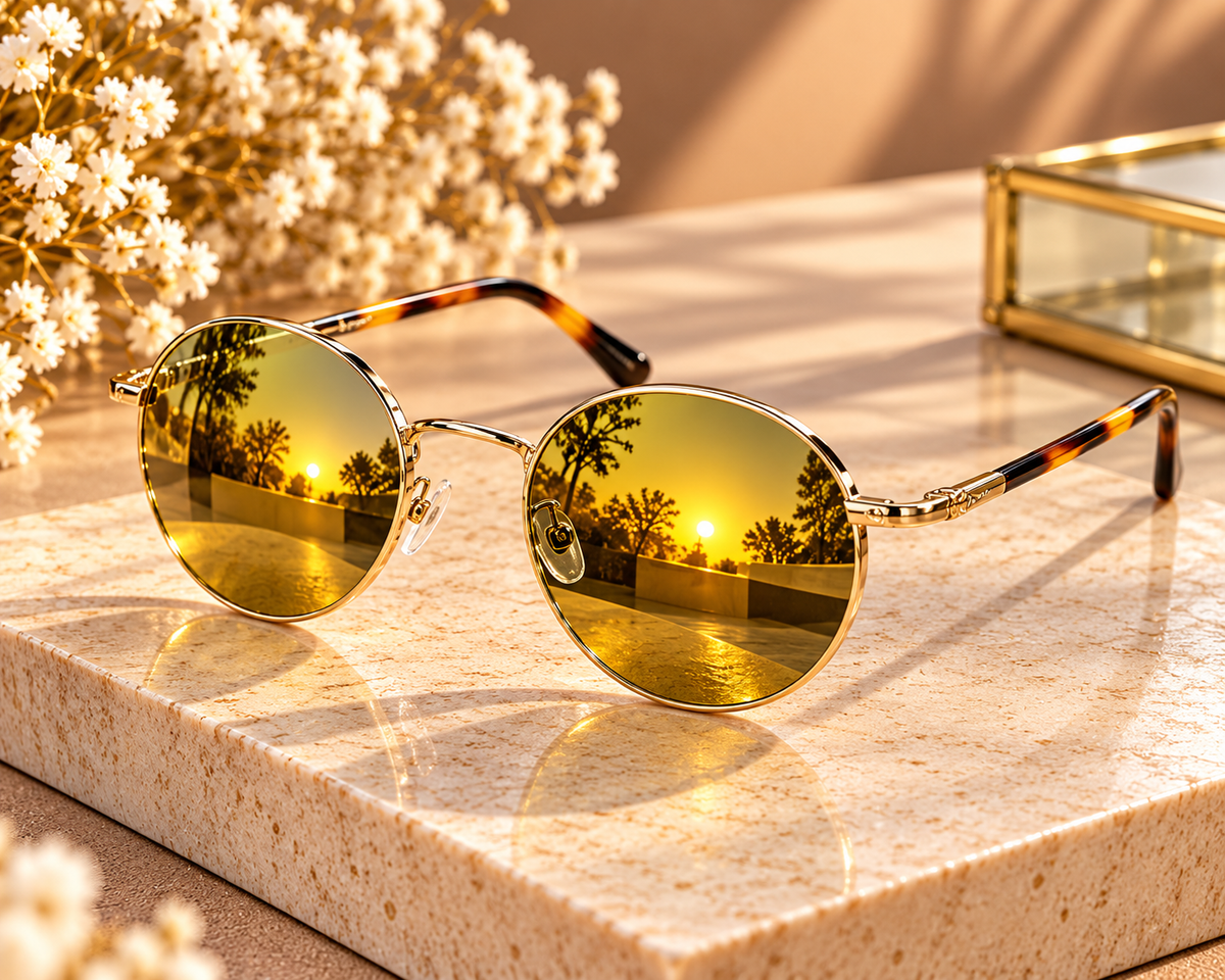 Gold Round Mirrored Sunglasses