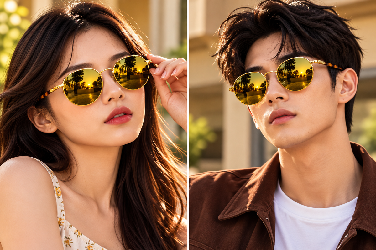 Gold Round Mirrored Sunglasses