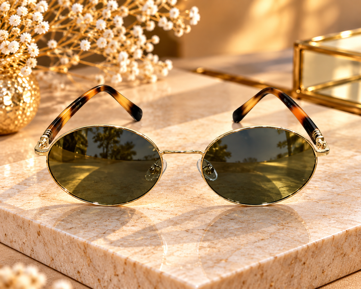Gold Round Mirrored Sunglasses