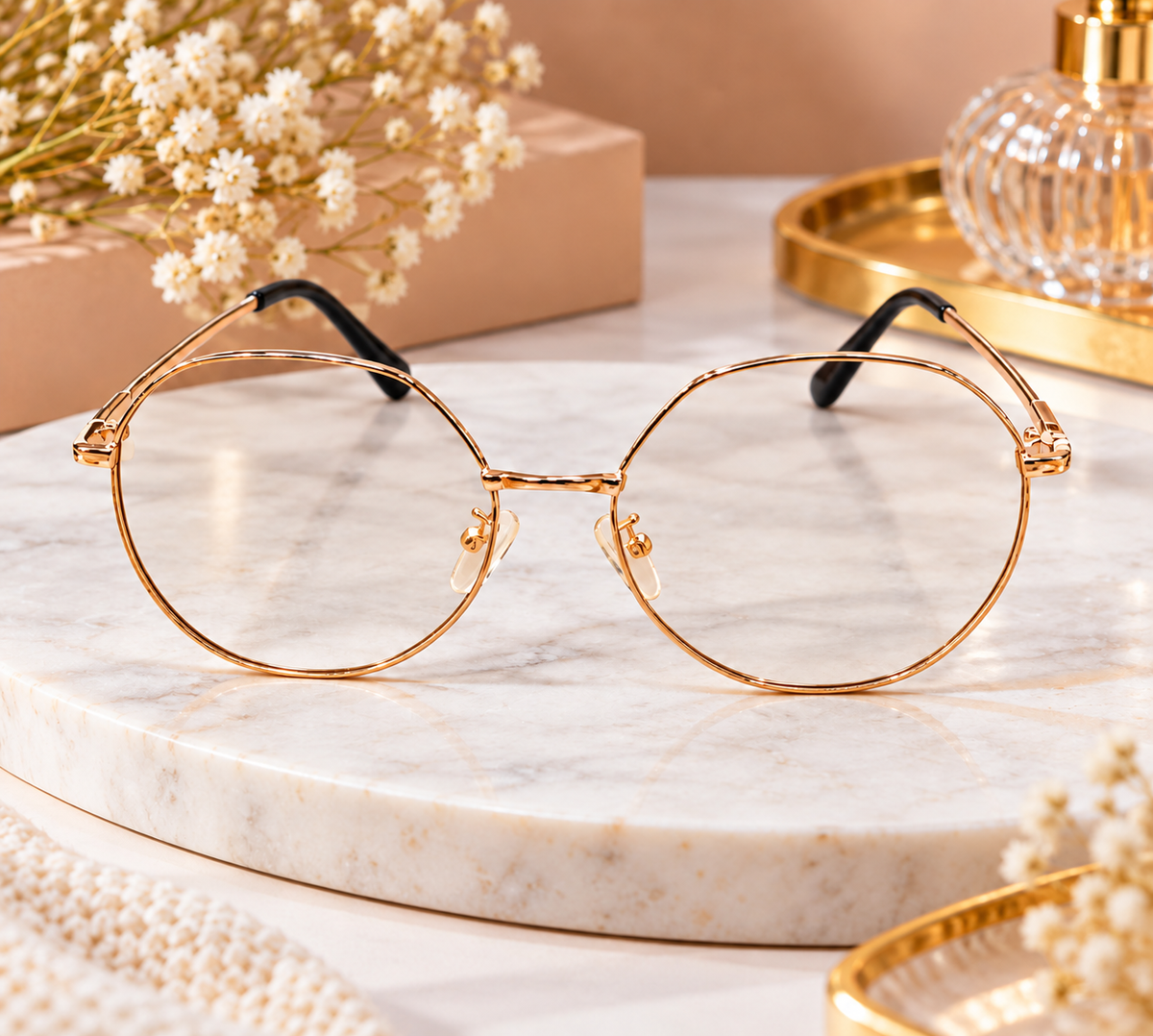 Gold Round Clear Lens Glasses