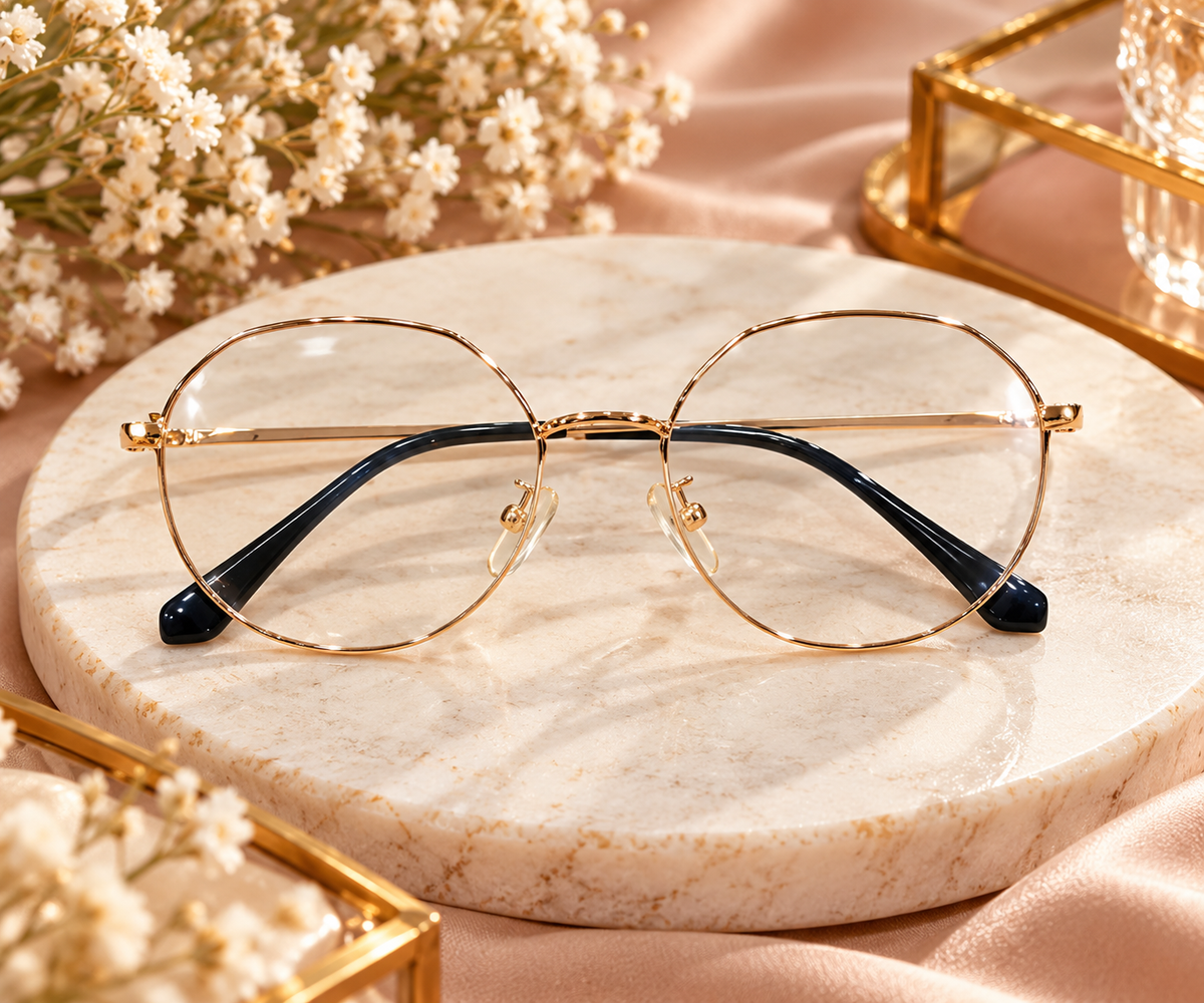 Gold Round Clear Lens Glasses