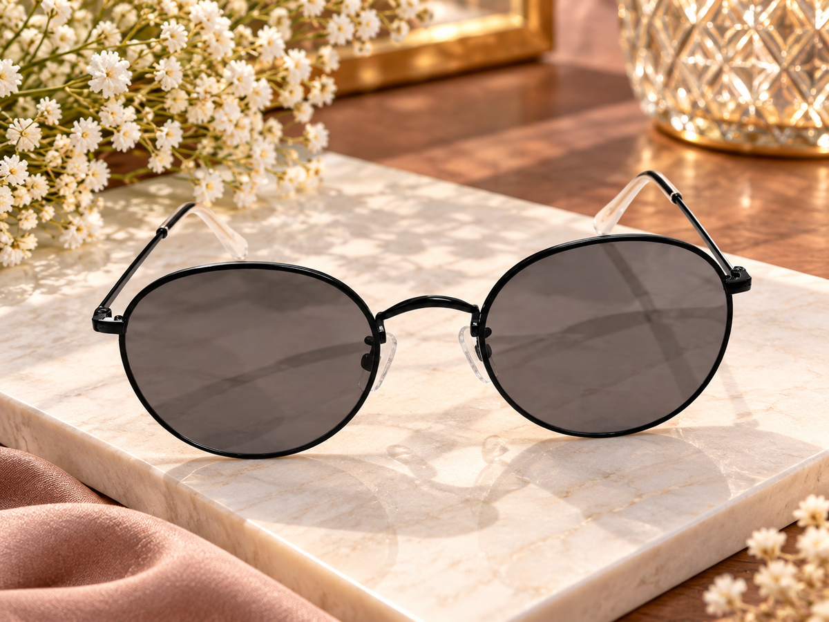 Black Round Metal Sunglasses