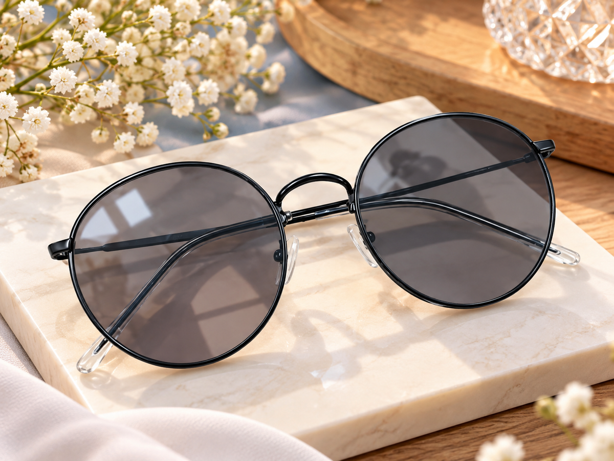 Black Round Metal Sunglasses