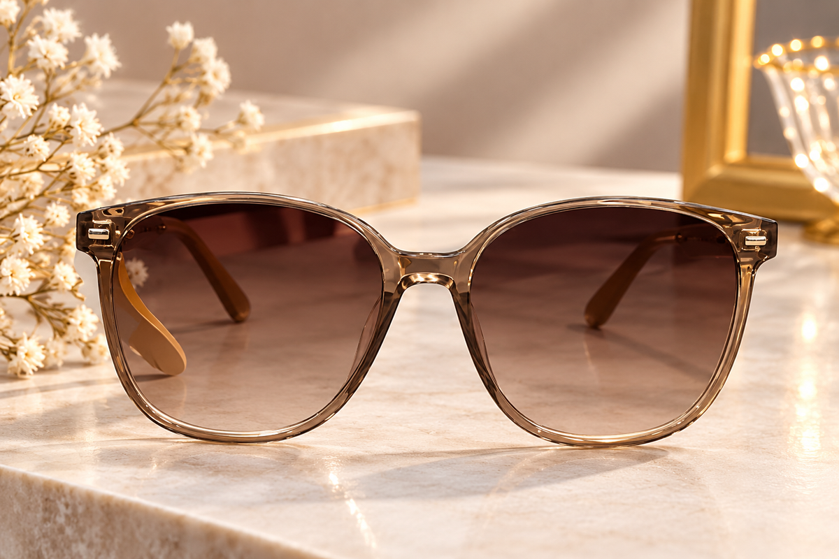 Brown Transparent Square Sunglasses