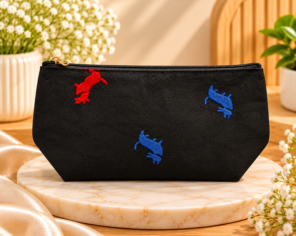 Black Floral Embroidered Makeup Pouch