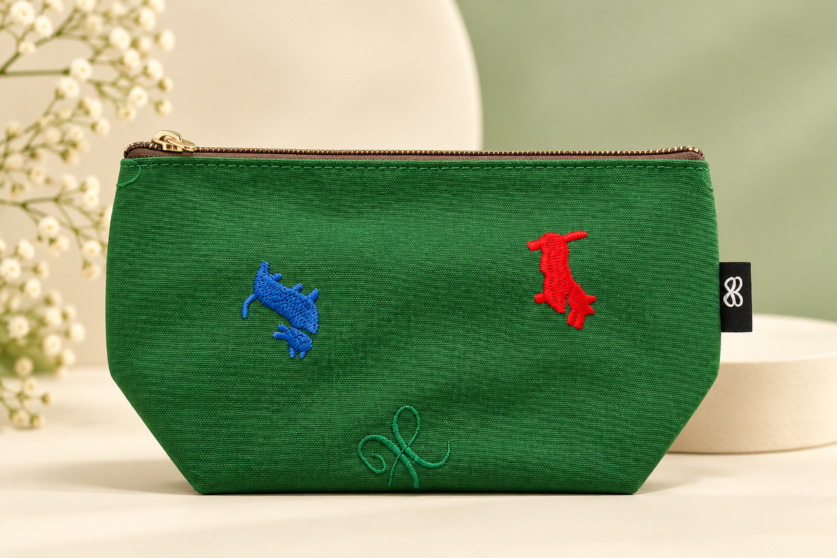 Green Embroidered Makeup Pouch