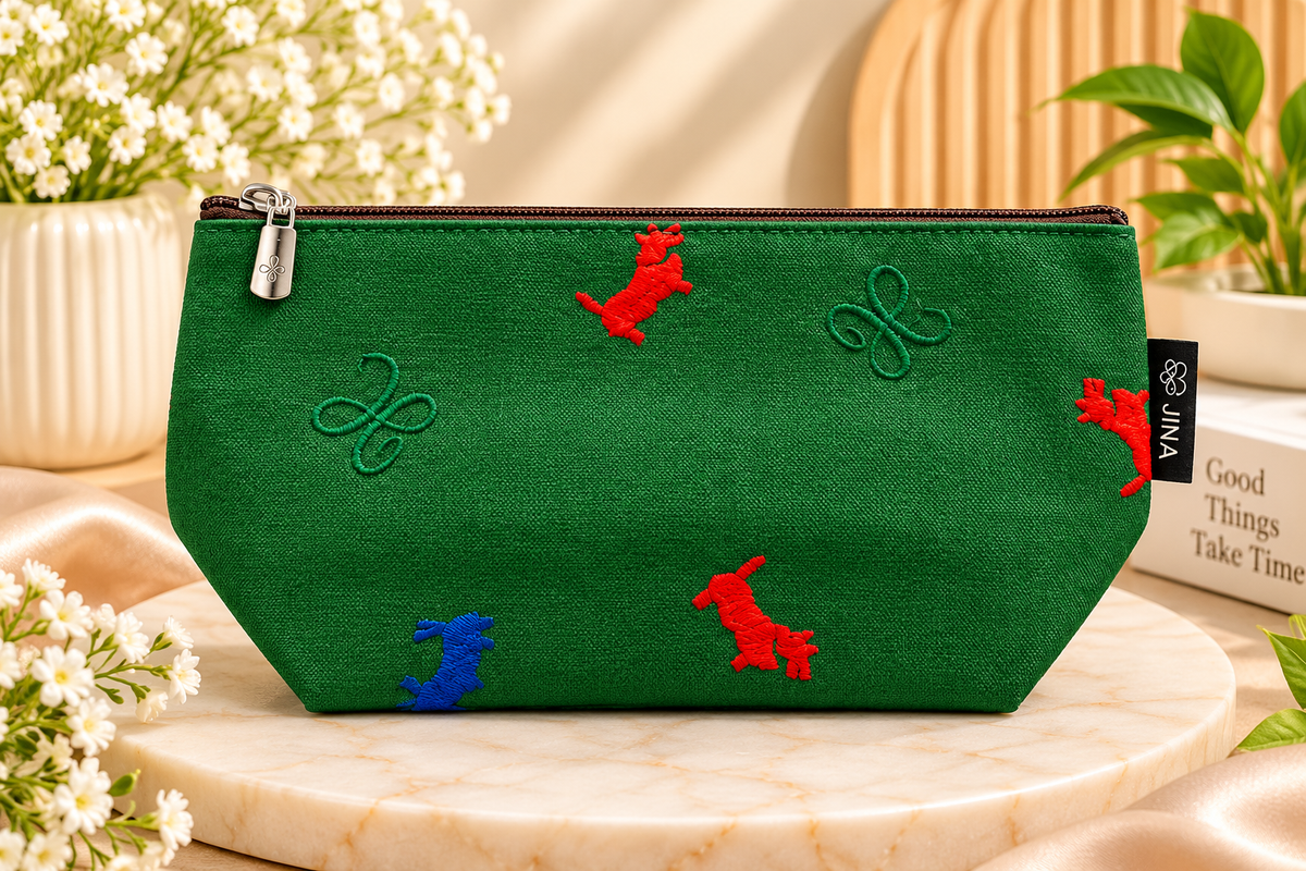 Green Embroidered Makeup Pouch