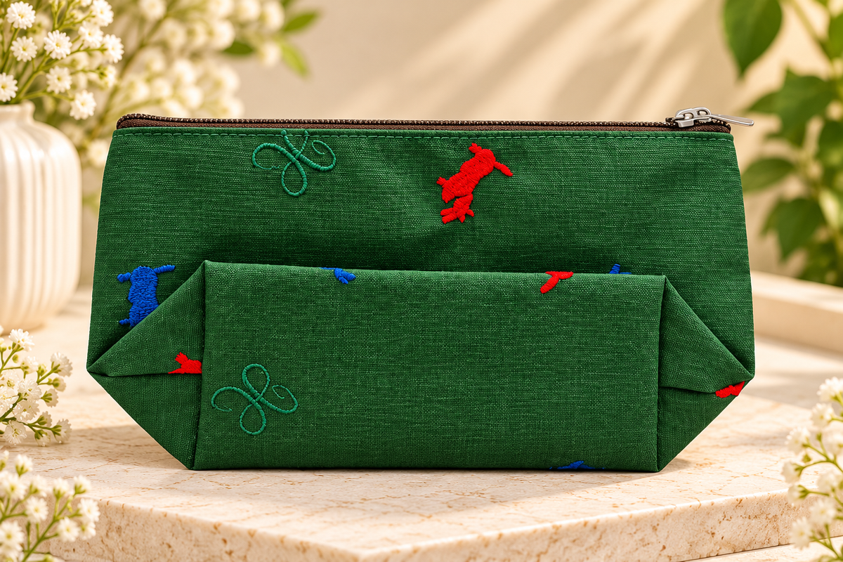 Green Embroidered Makeup Pouch