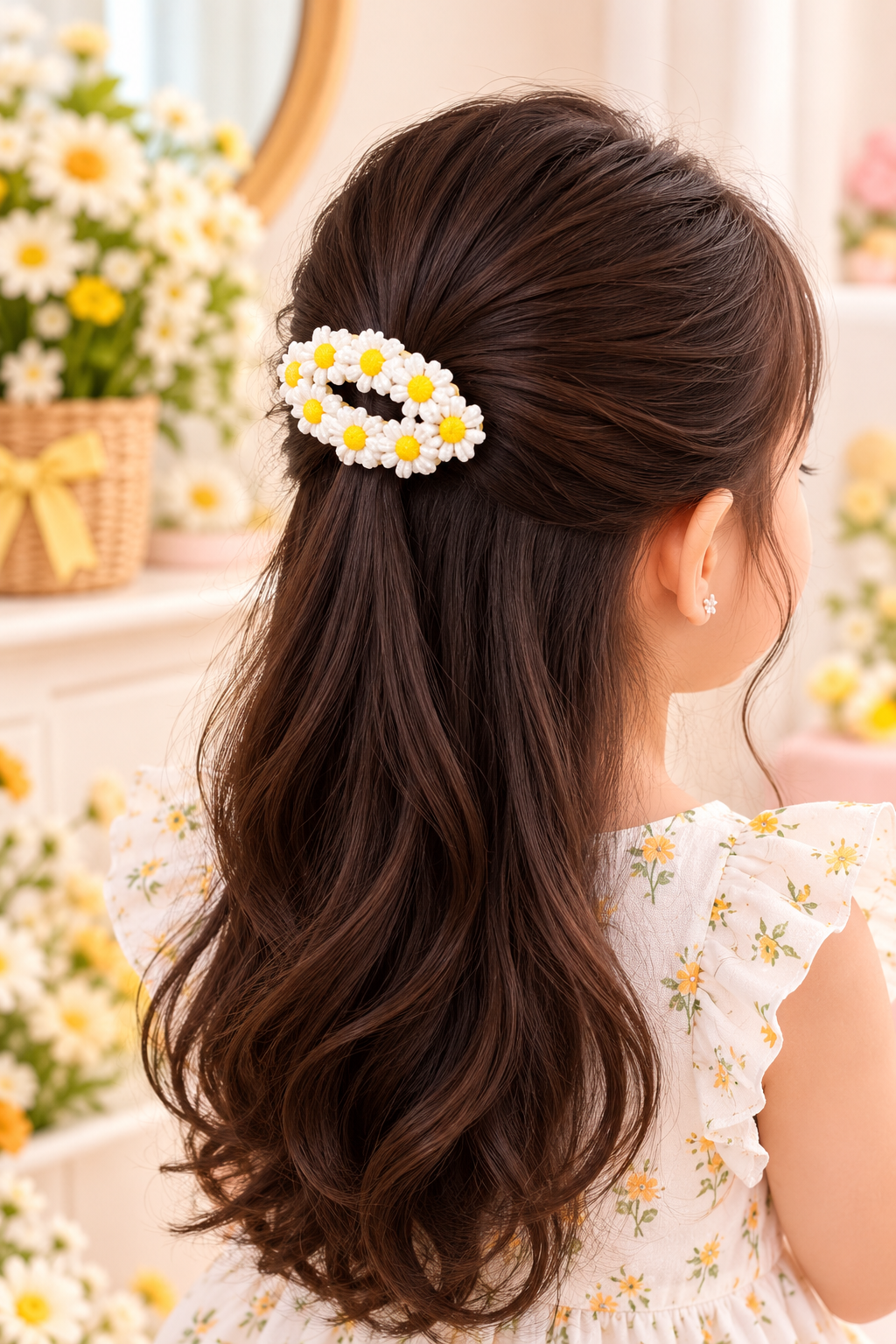 Yellow Daisy Flower Hair Tie Set