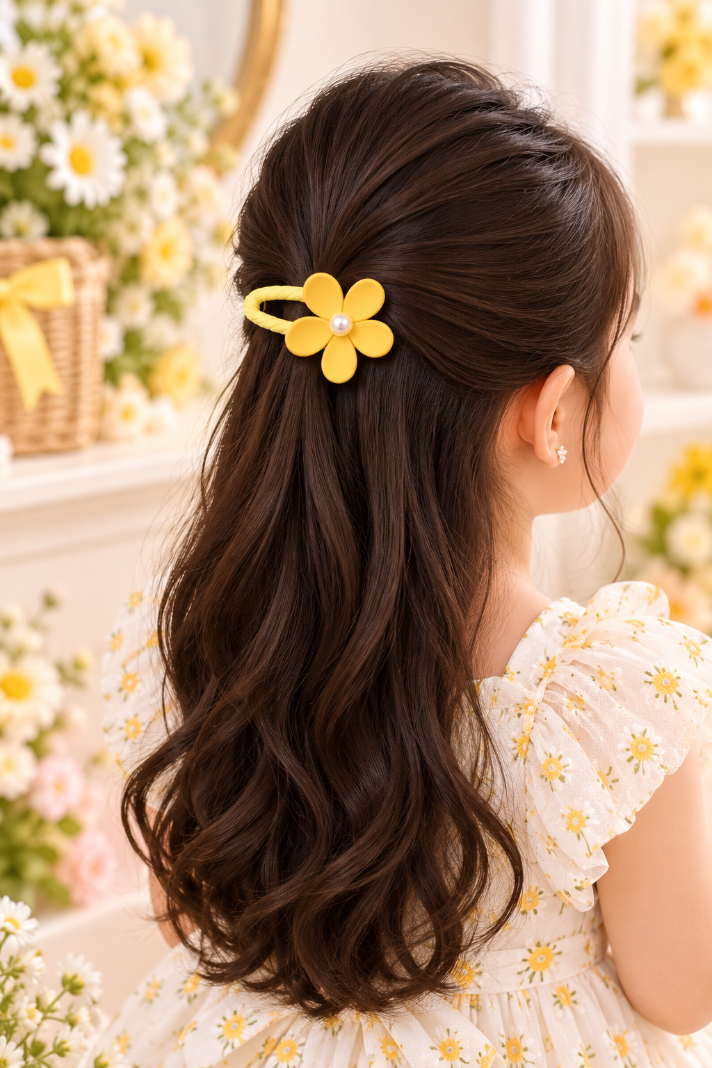 Yellow Daisy Flower Hair Tie Set