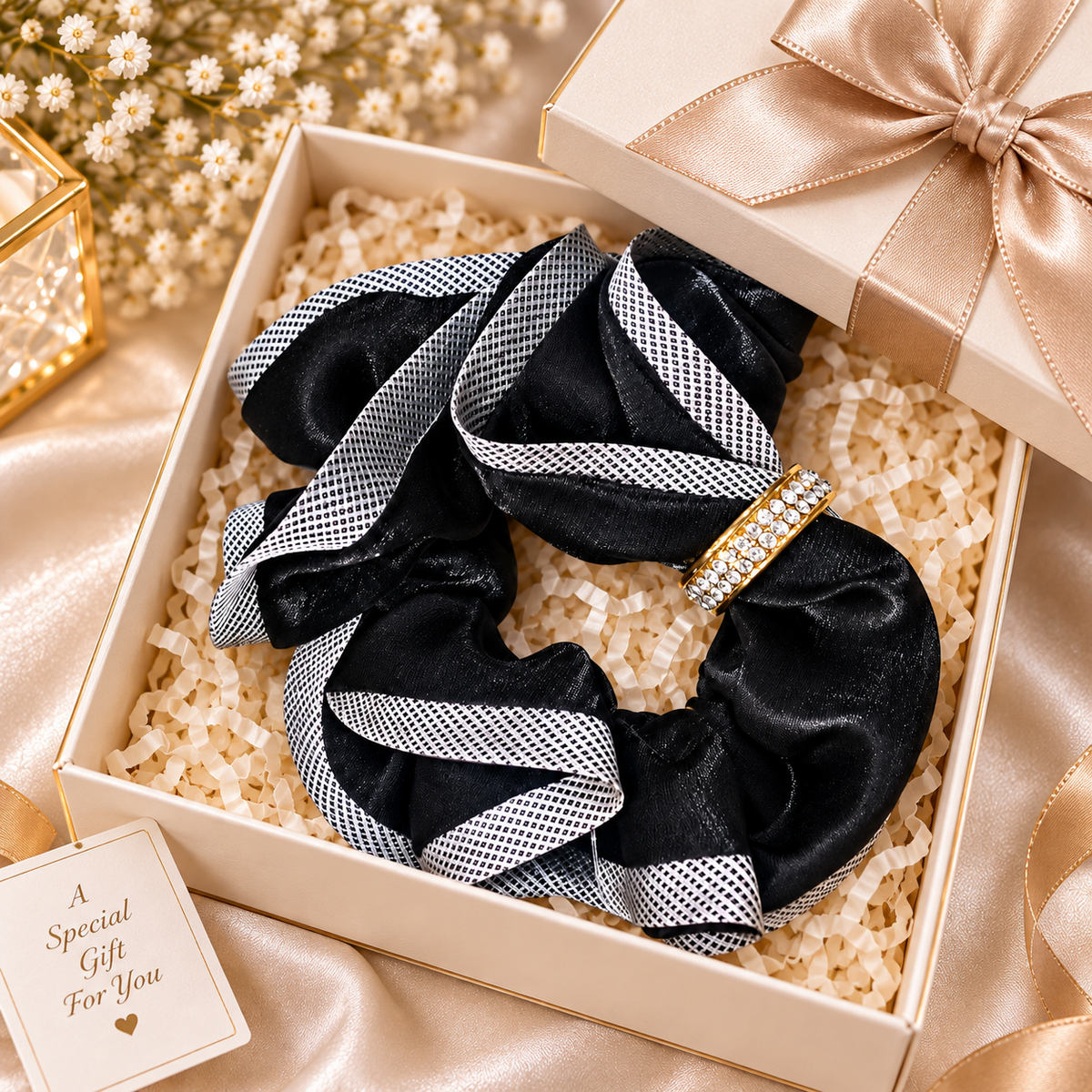 Small Black White Lagan Scrunchie