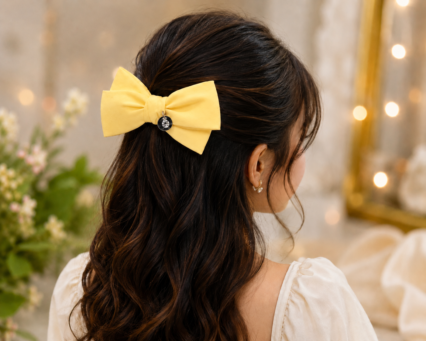 Yellow Crystal Charm Hair Bow