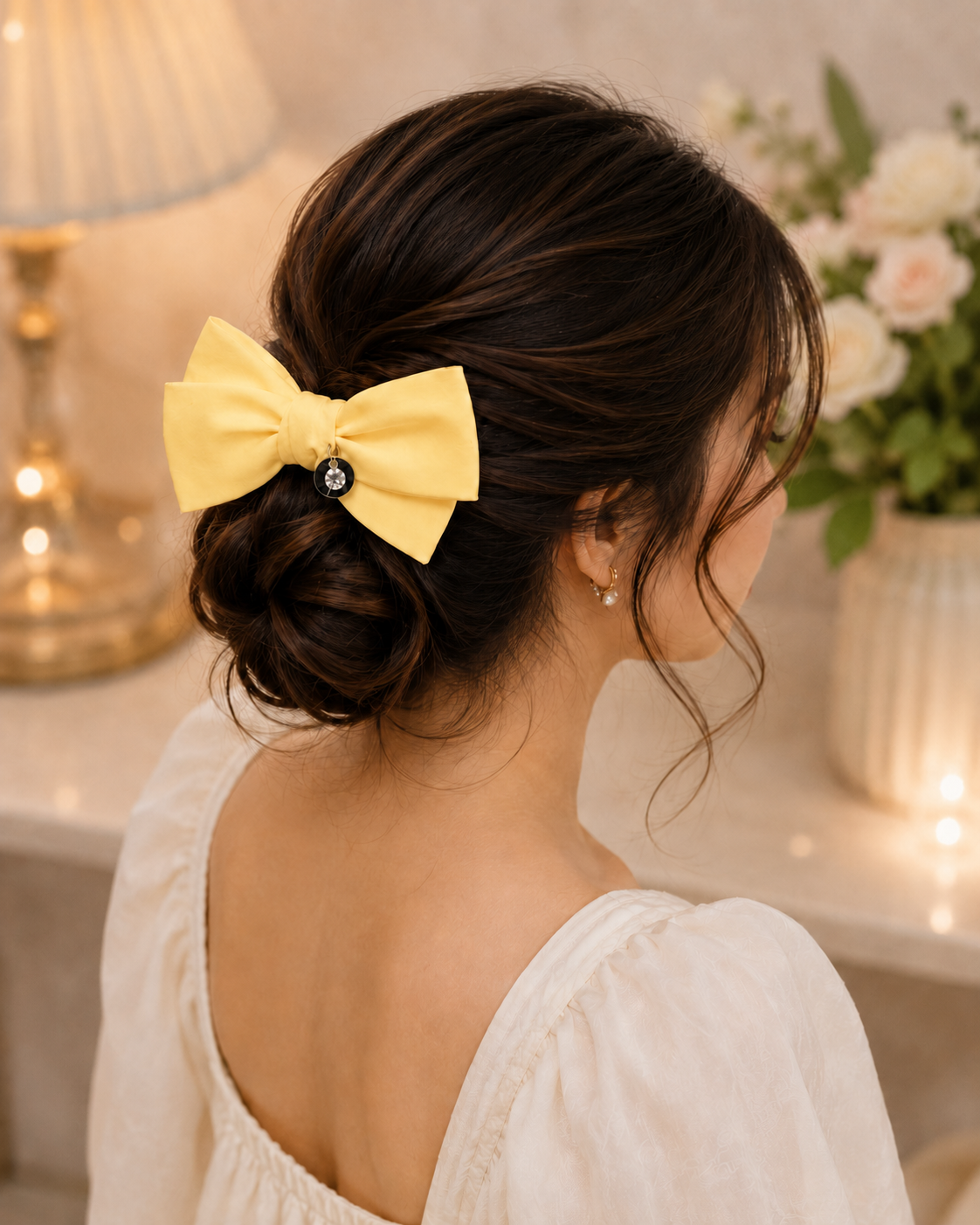 Yellow Crystal Charm Hair Bow