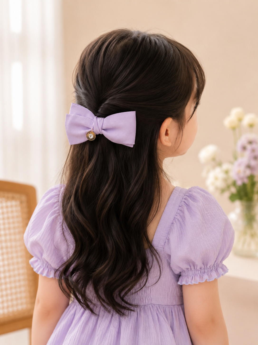 Lavender Crystal Charm Hair Bow