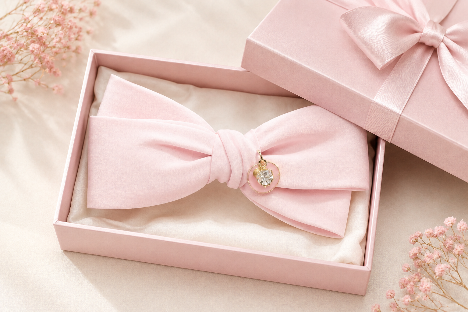 Pink Crystal Charm Hair Bow