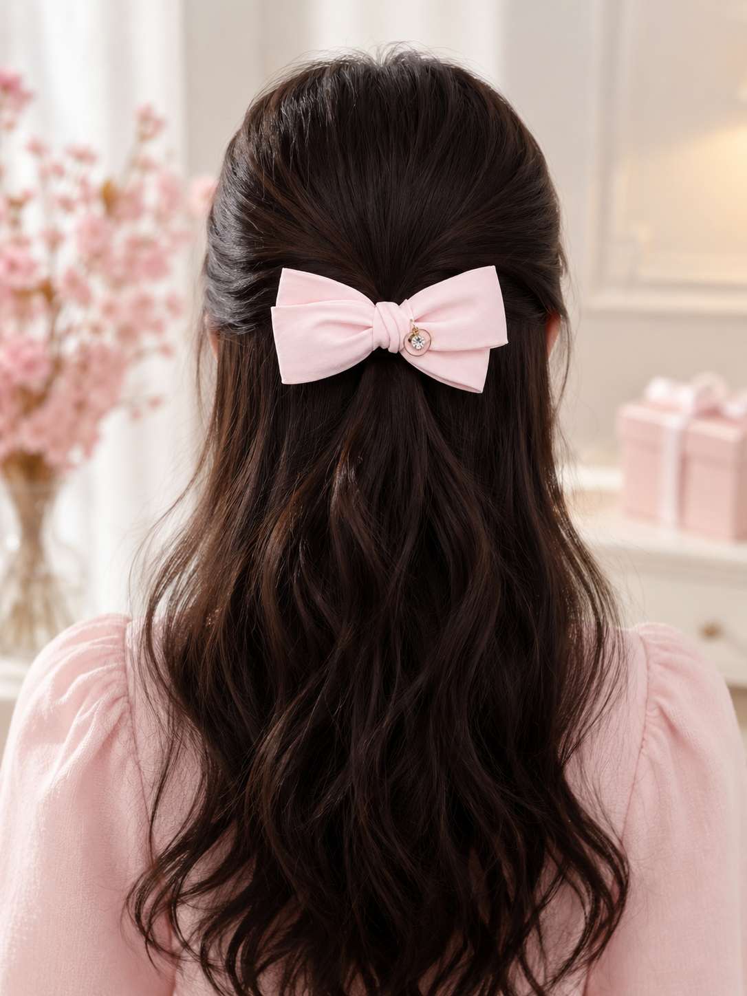 Pink Crystal Charm Hair Bow