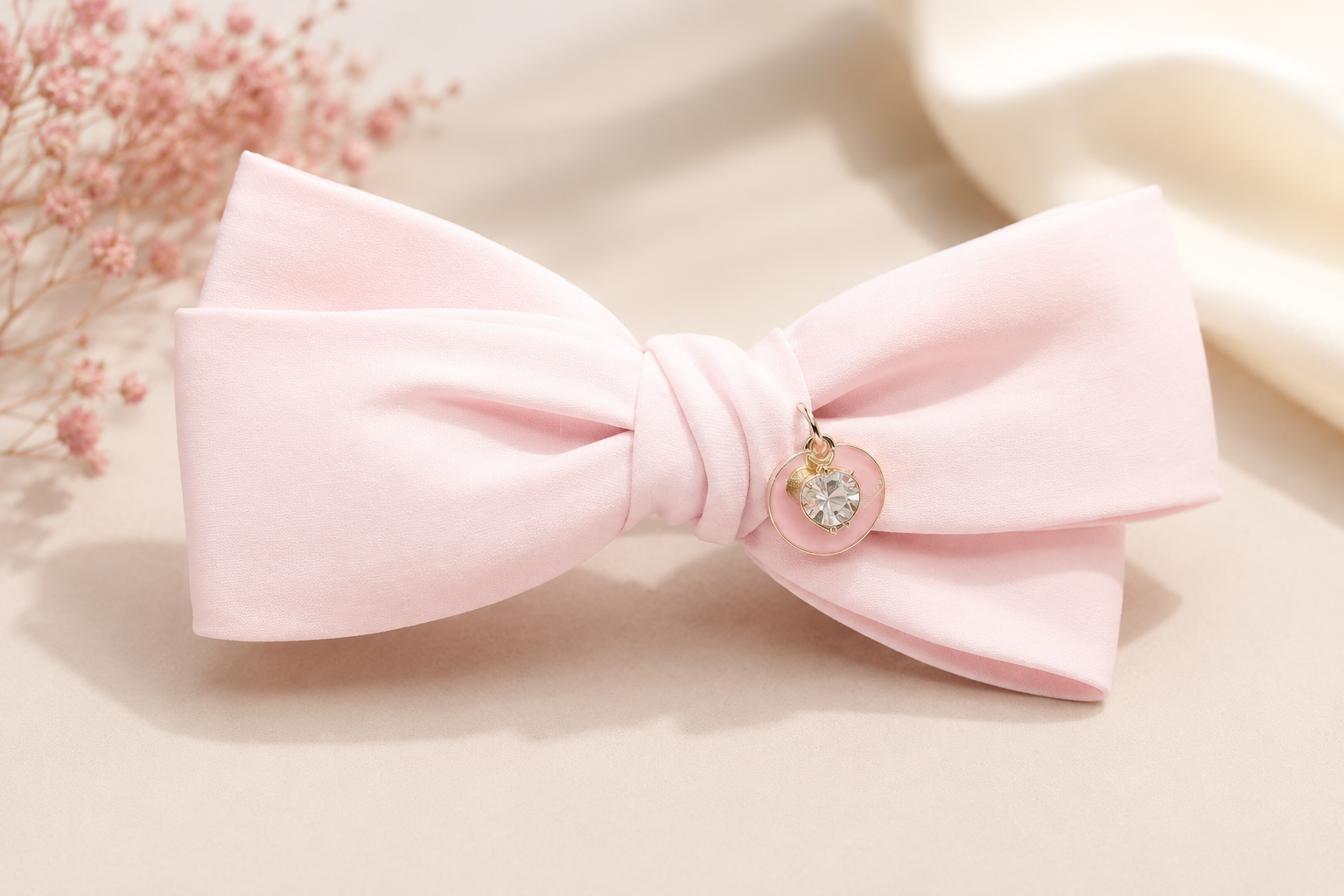 Pink Crystal Charm Hair Bow