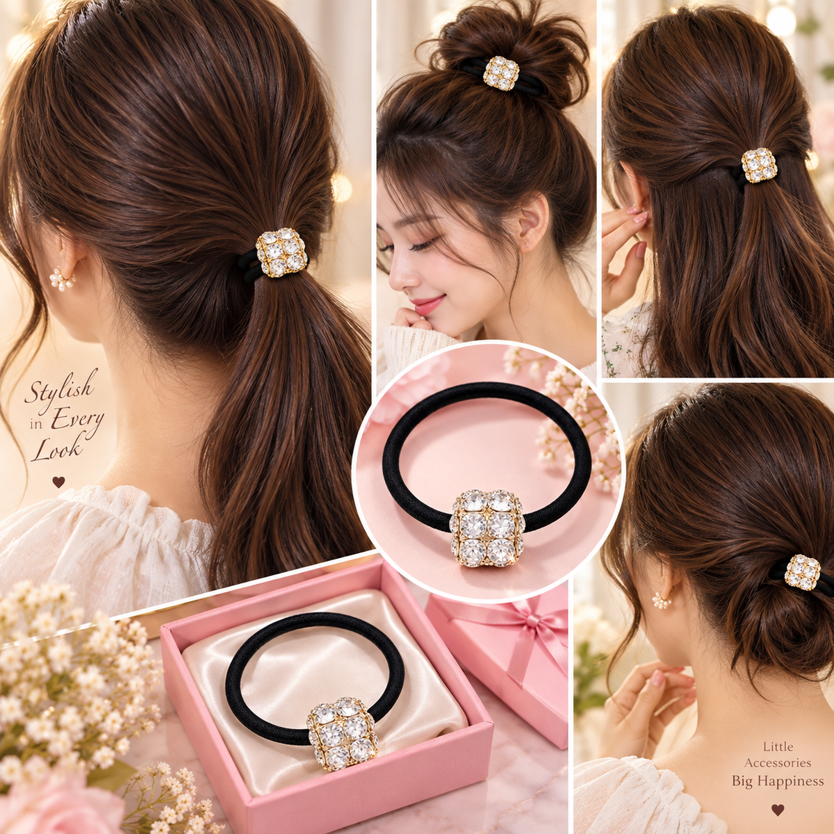 Black Crystal Stone Hair Tie