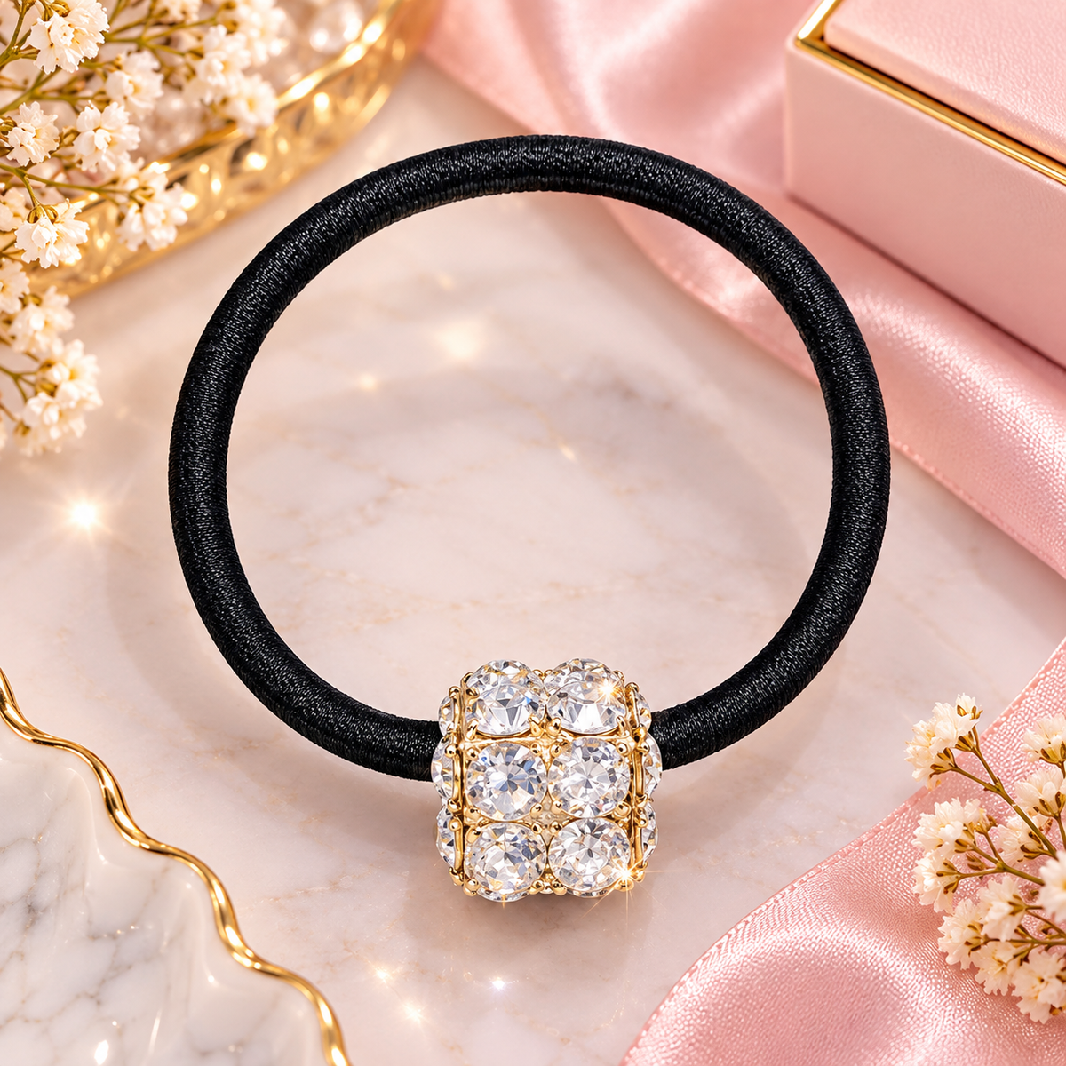 Black Crystal Stone Hair Tie