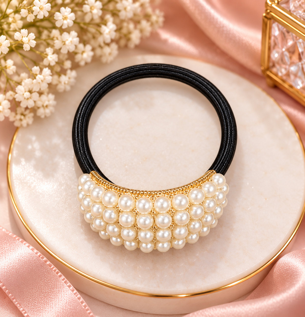 White Pearl Beaded Hair Tie