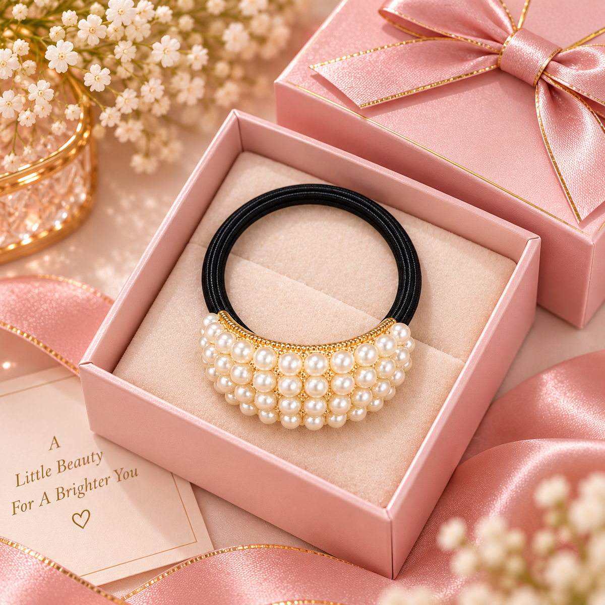 White Pearl Beaded Hair Tie