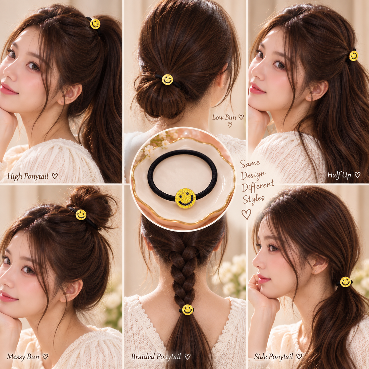 Smiley Face Hair Tie for Women