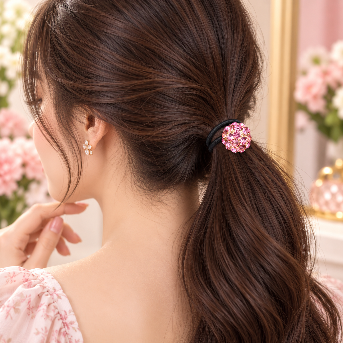 Pink Crystal Ball Hair Tie
