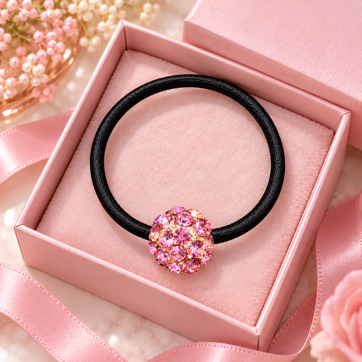 Pink Crystal Ball Hair Tie