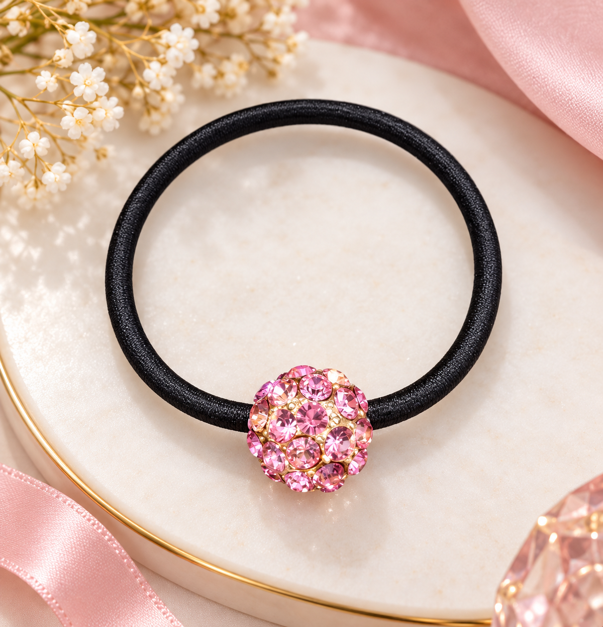 Pink Crystal Ball Hair Tie