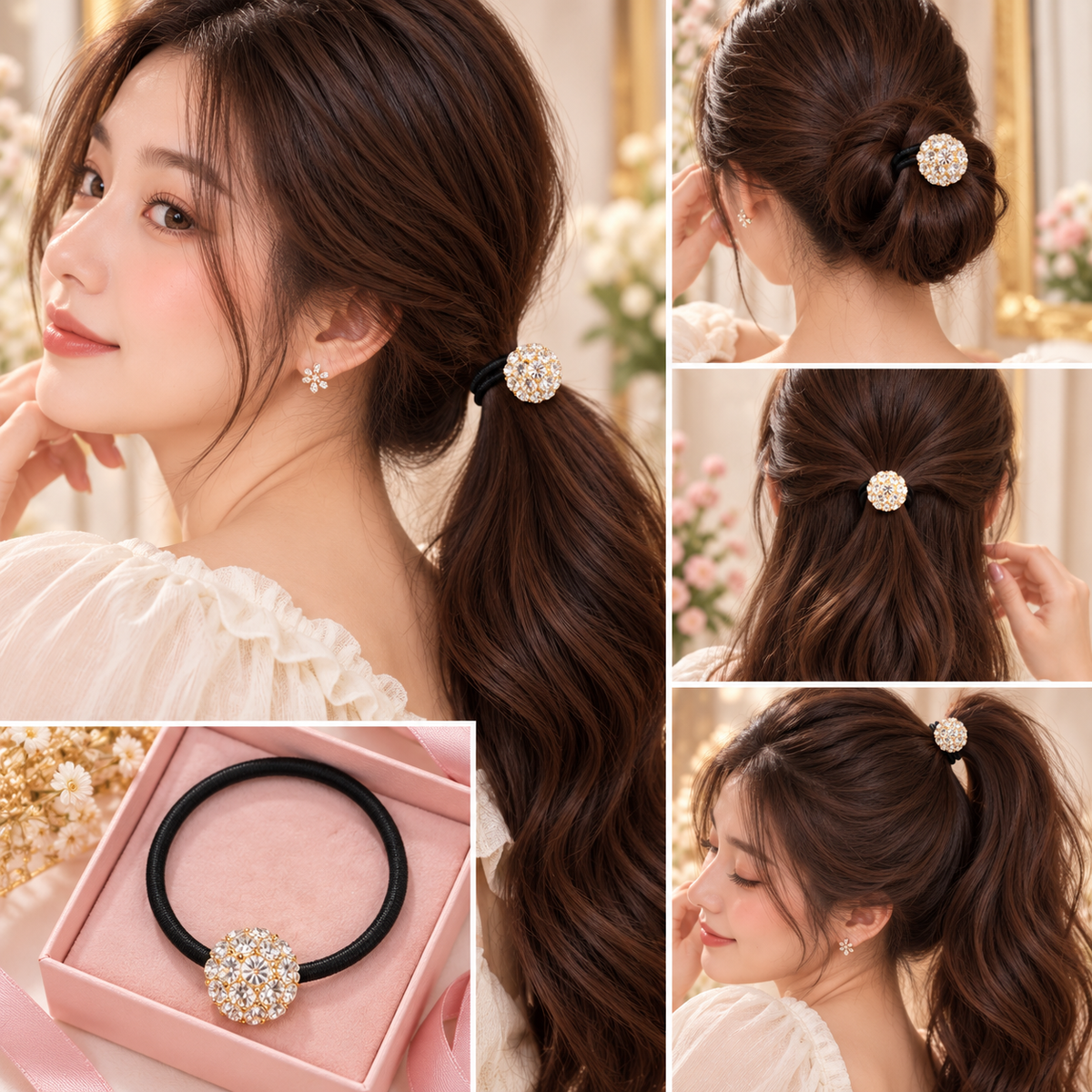 White Crystal Ball Hair Tie