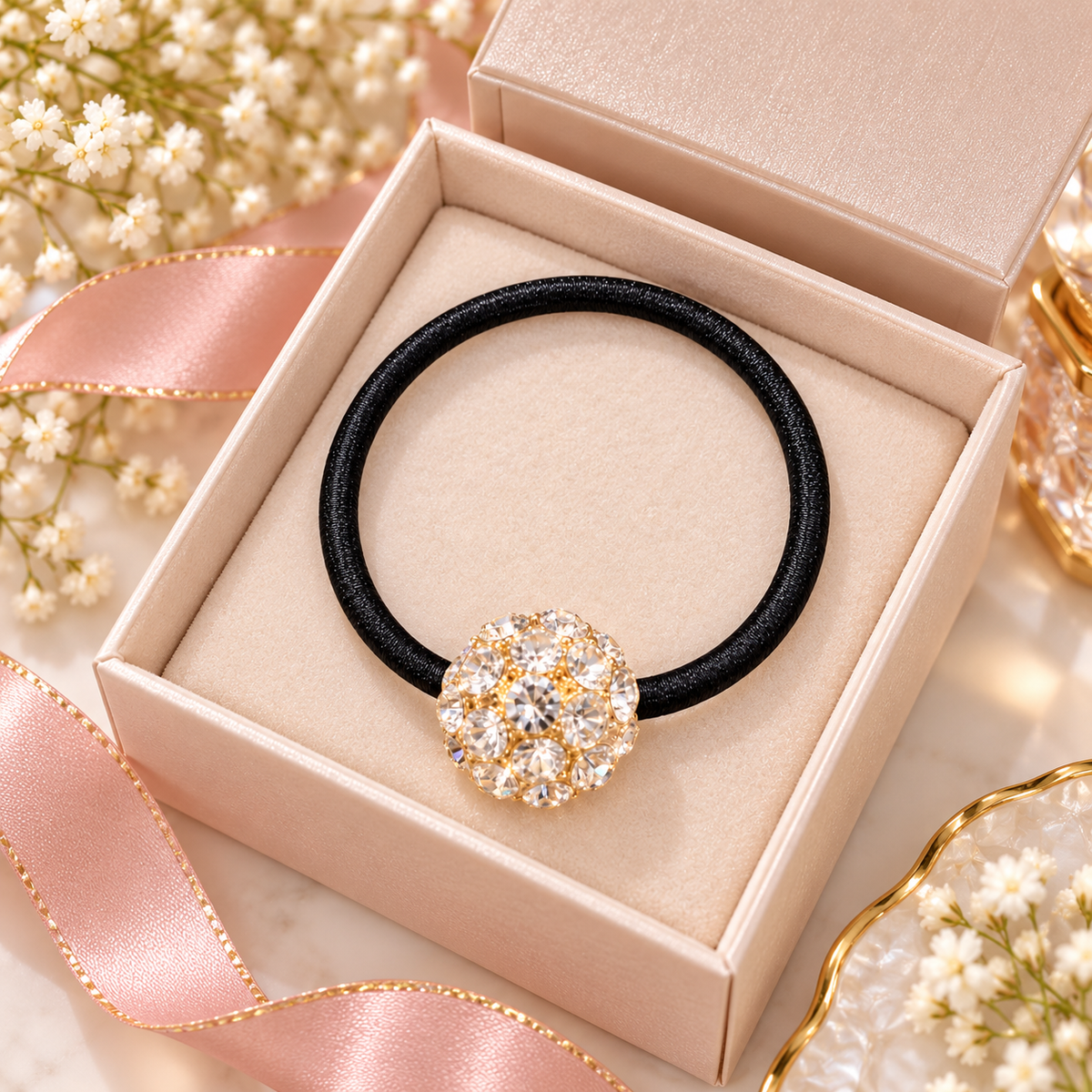 White Crystal Ball Hair Tie