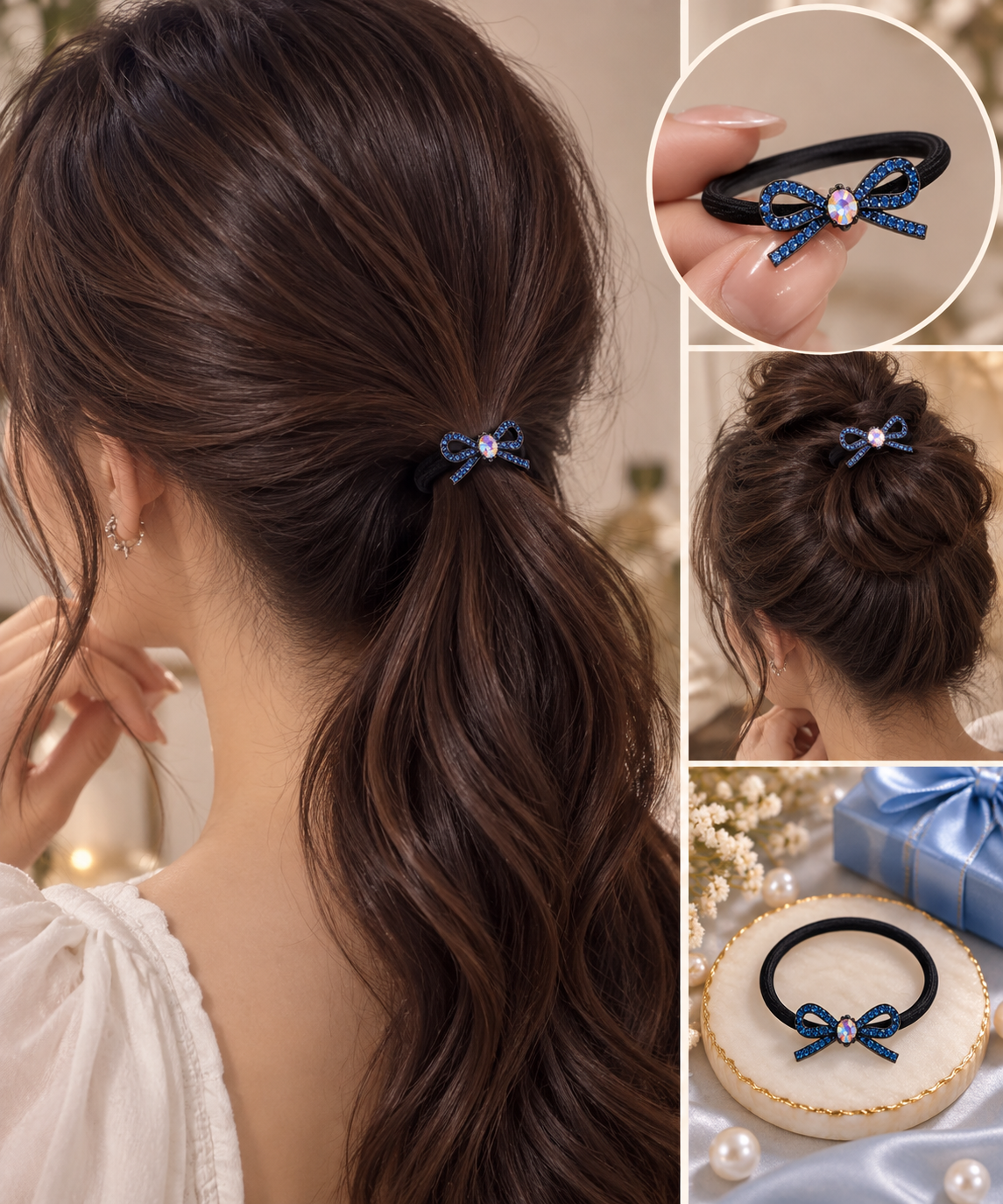 Blue Bow Hair Tie for Women