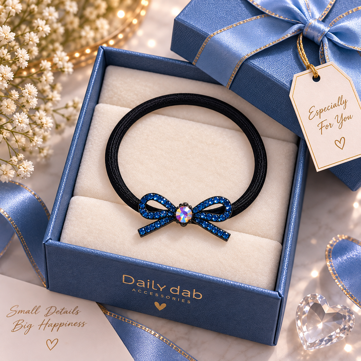 Blue Bow Hair Tie for Women