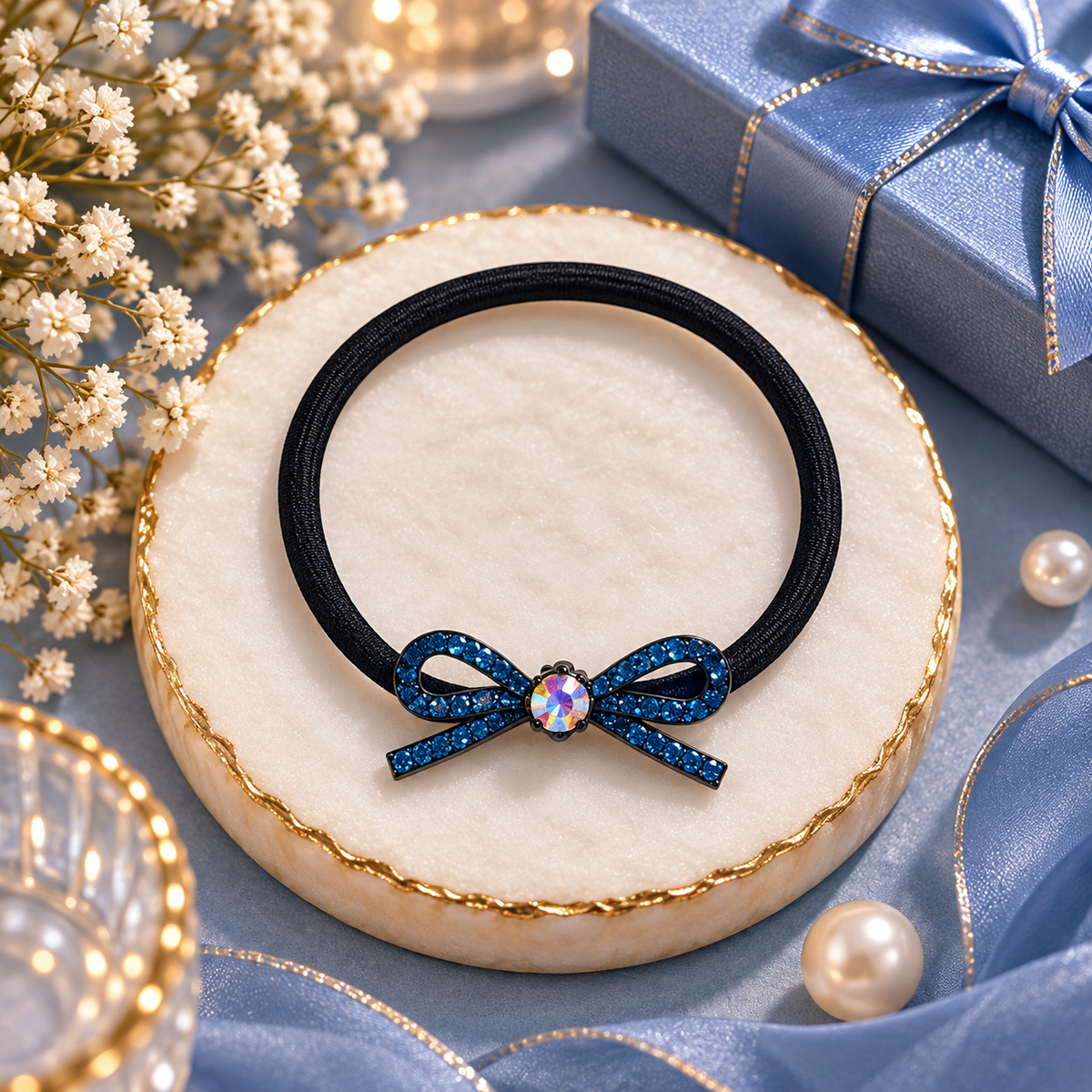 Blue Bow Hair Tie for Women