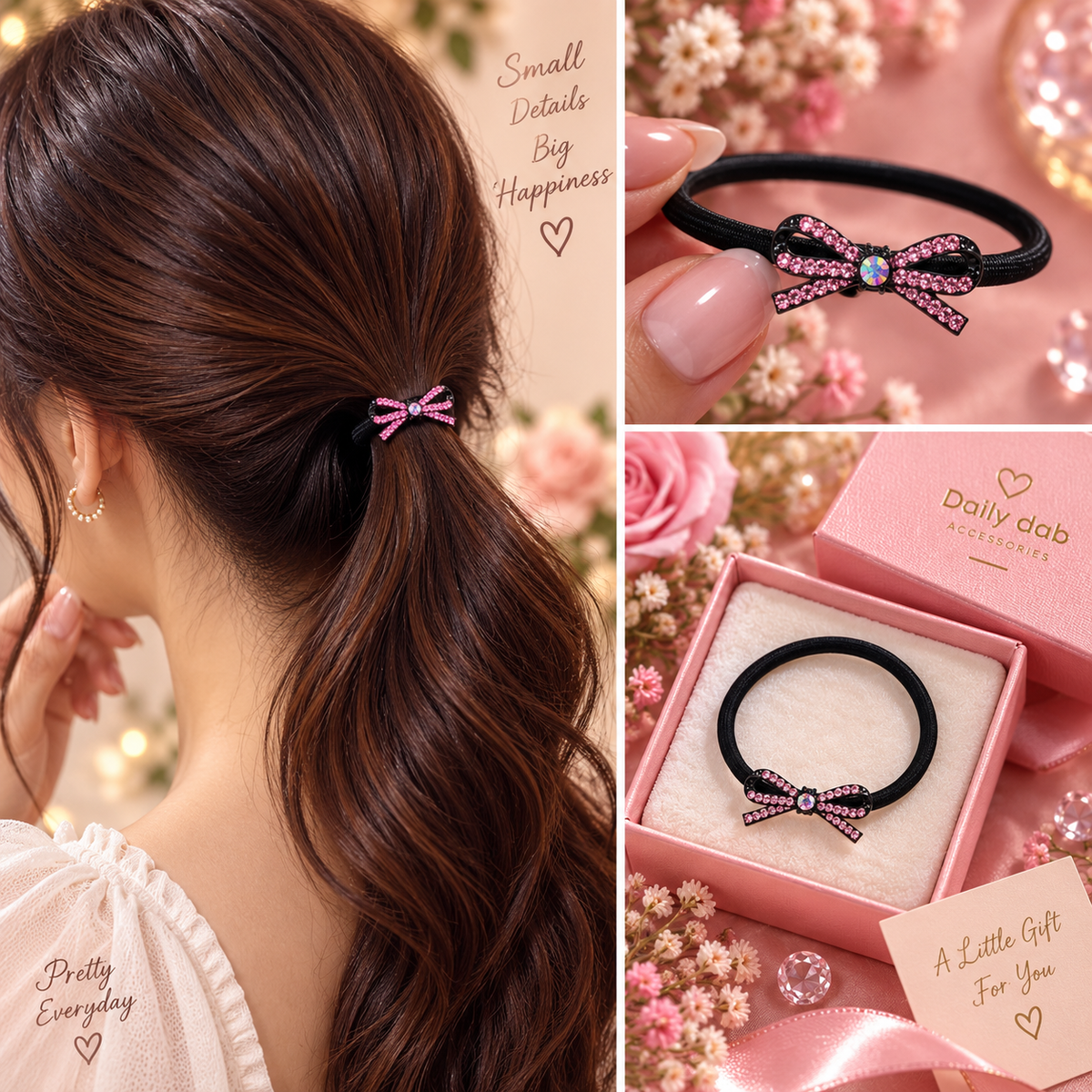 Pink Bow Hair Tie for Women
