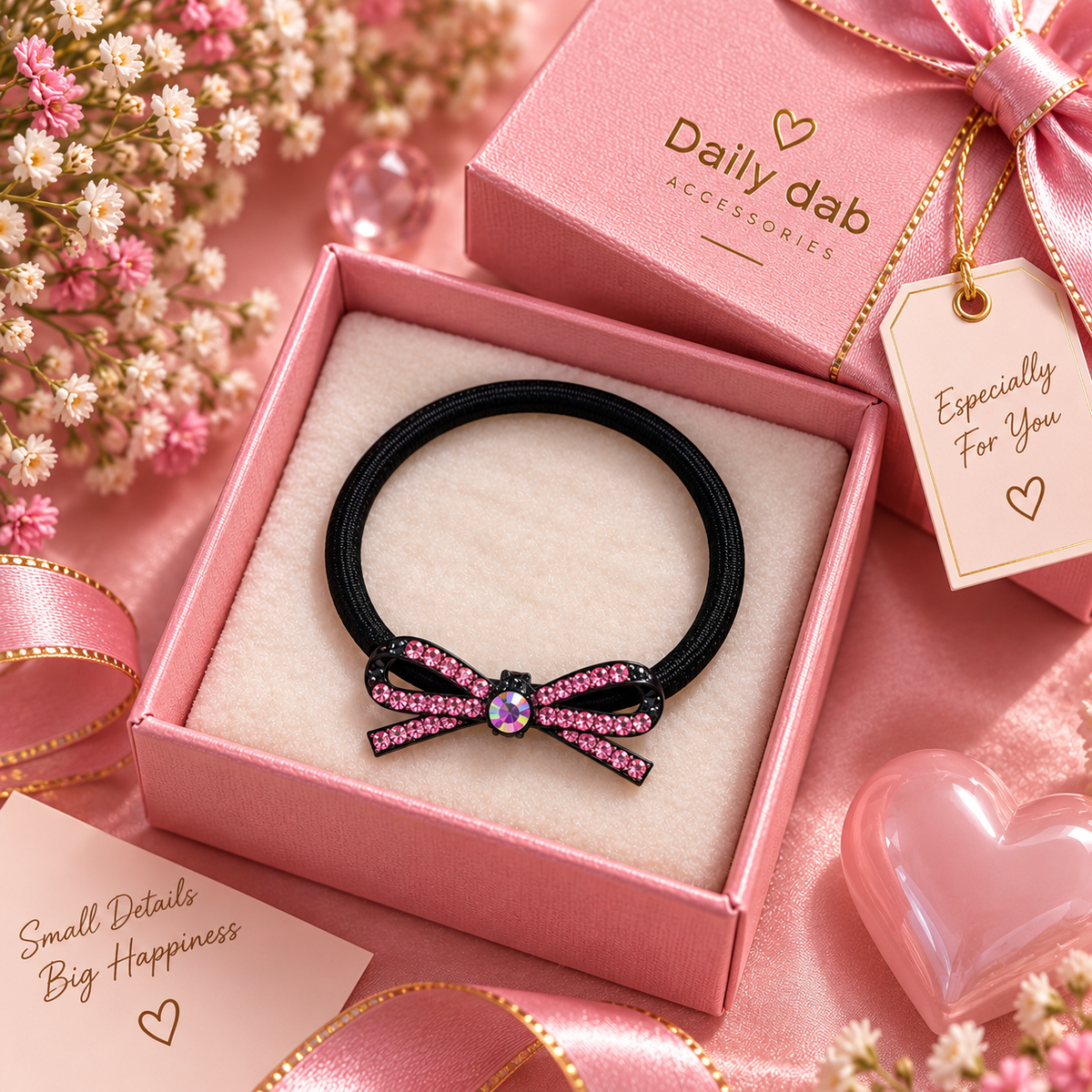 Pink Bow Hair Tie for Women