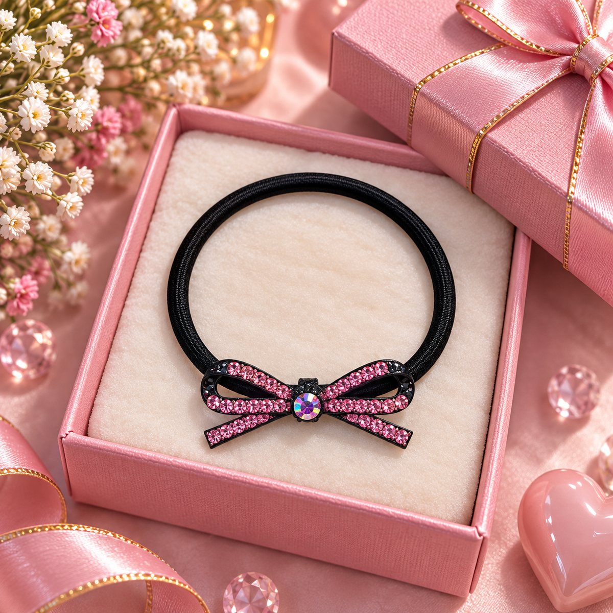 Pink Bow Hair Tie for Women