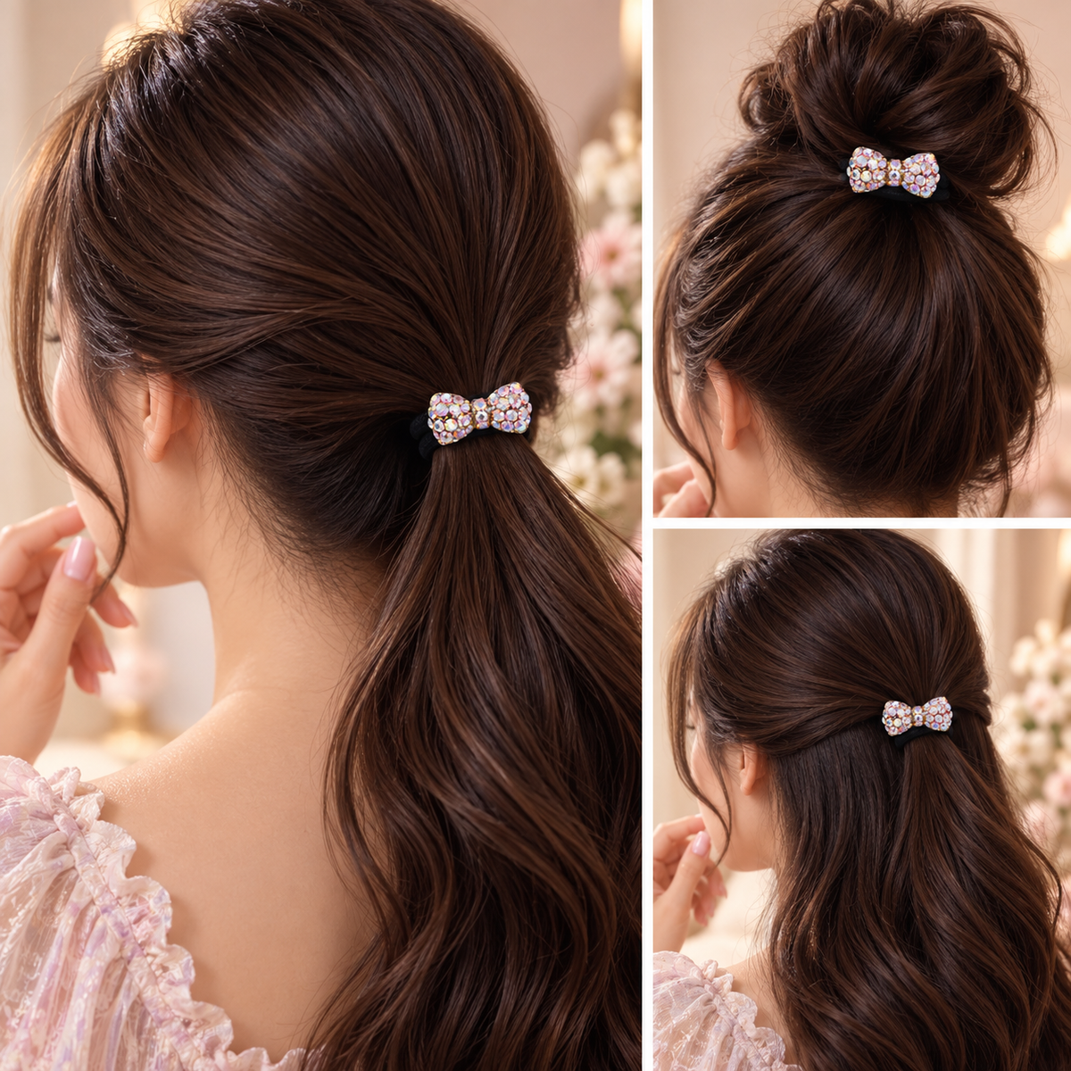 Crystal Bow Hair Tie for Women