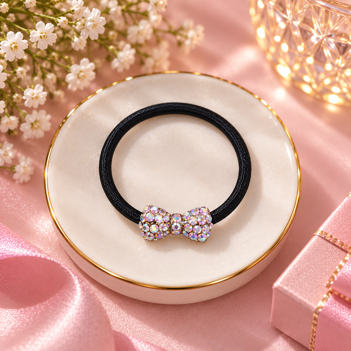 Crystal Bow Hair Tie for Women