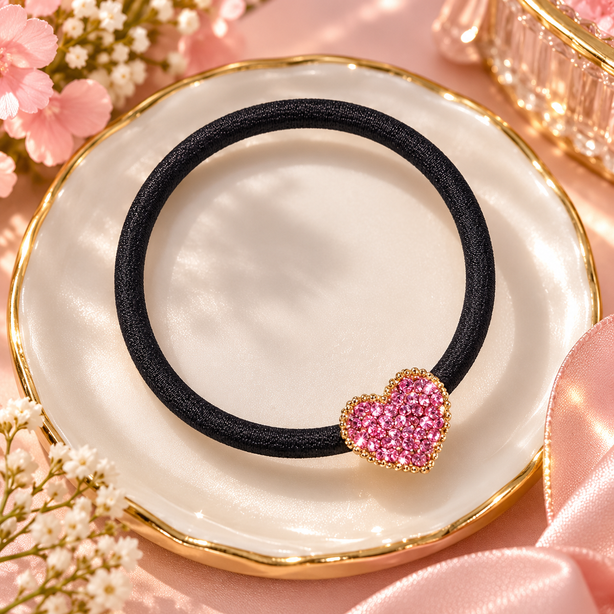 Pink Heart Hair Tie for Women