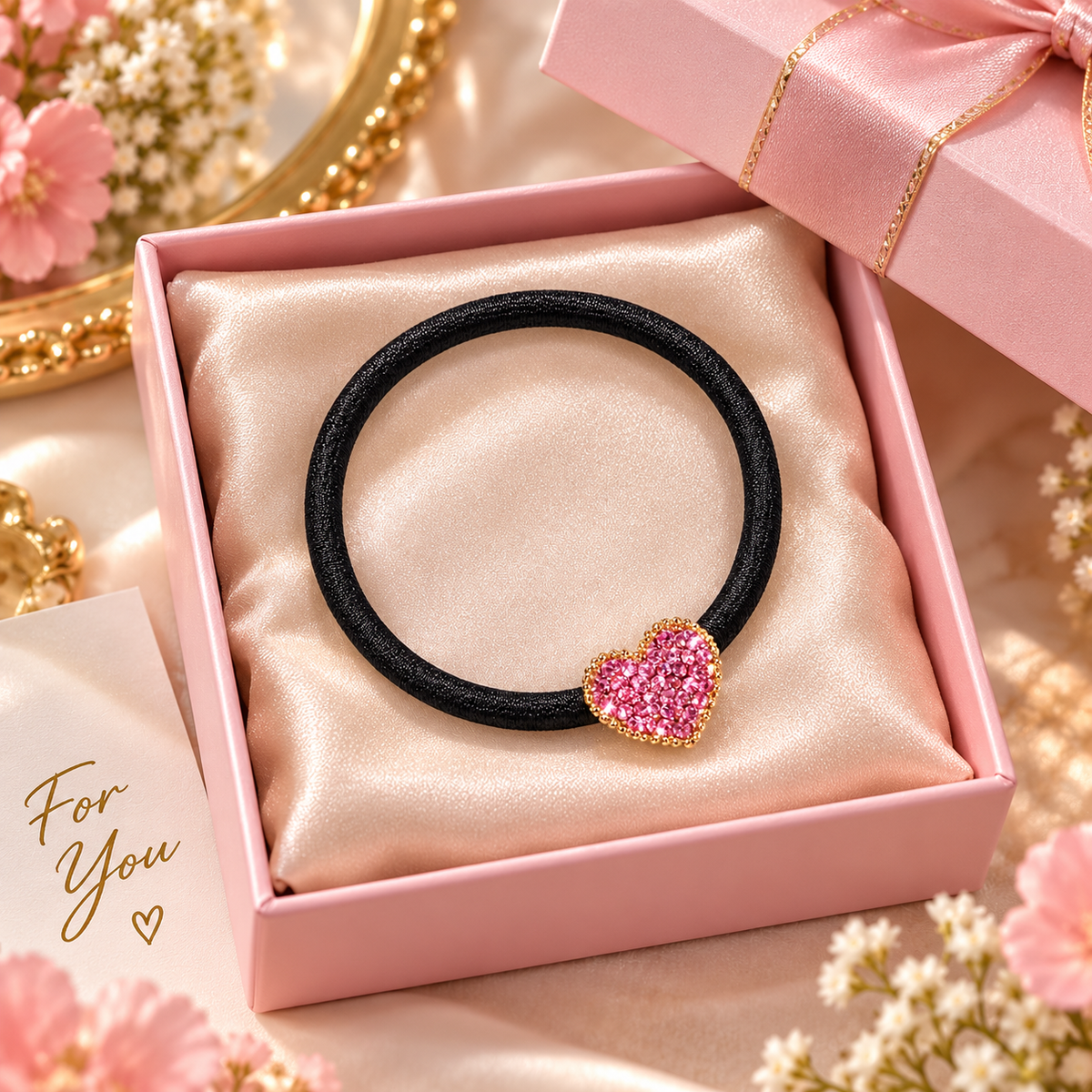 Pink Heart Hair Tie for Women