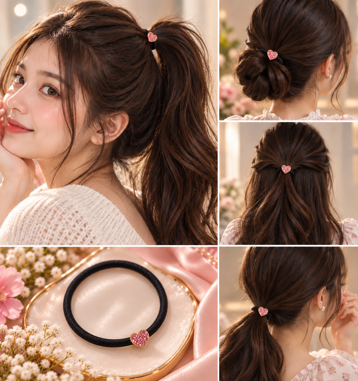 Pink Heart Hair Tie for Women