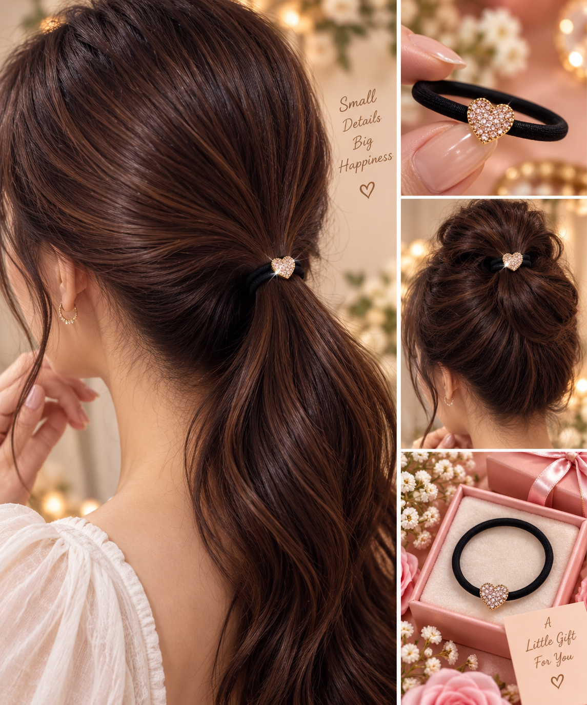 Rose Gold Heart Crystal Hair Tie