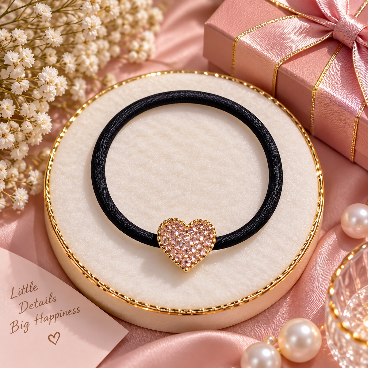 Rose Gold Heart Crystal Hair Tie