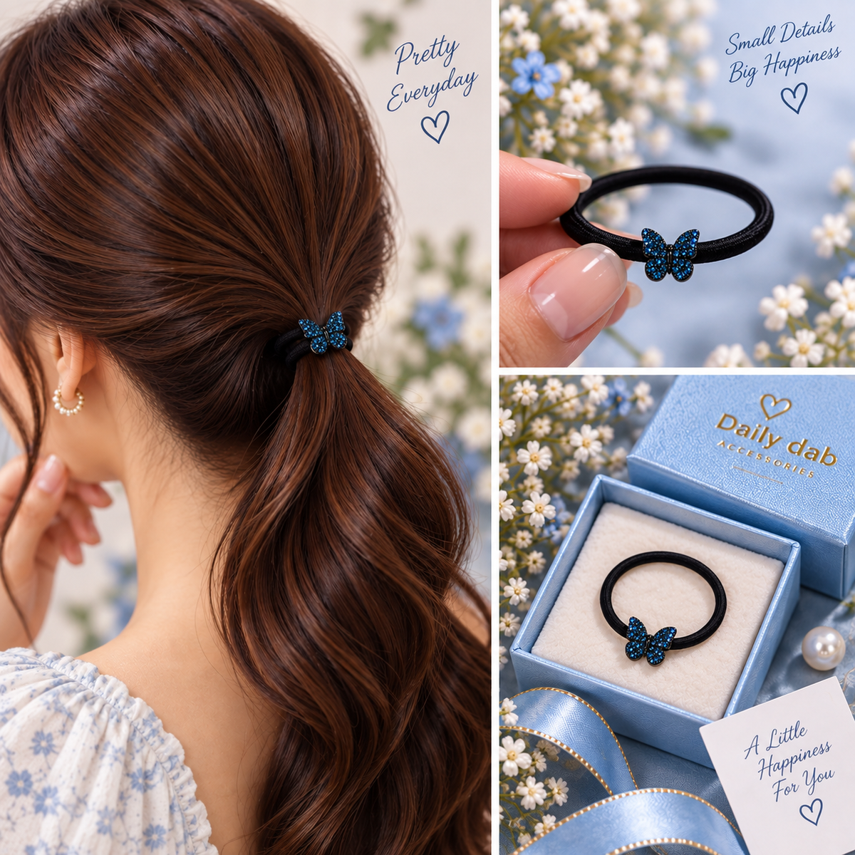 Blue Butterfly Crystal Hair Tie