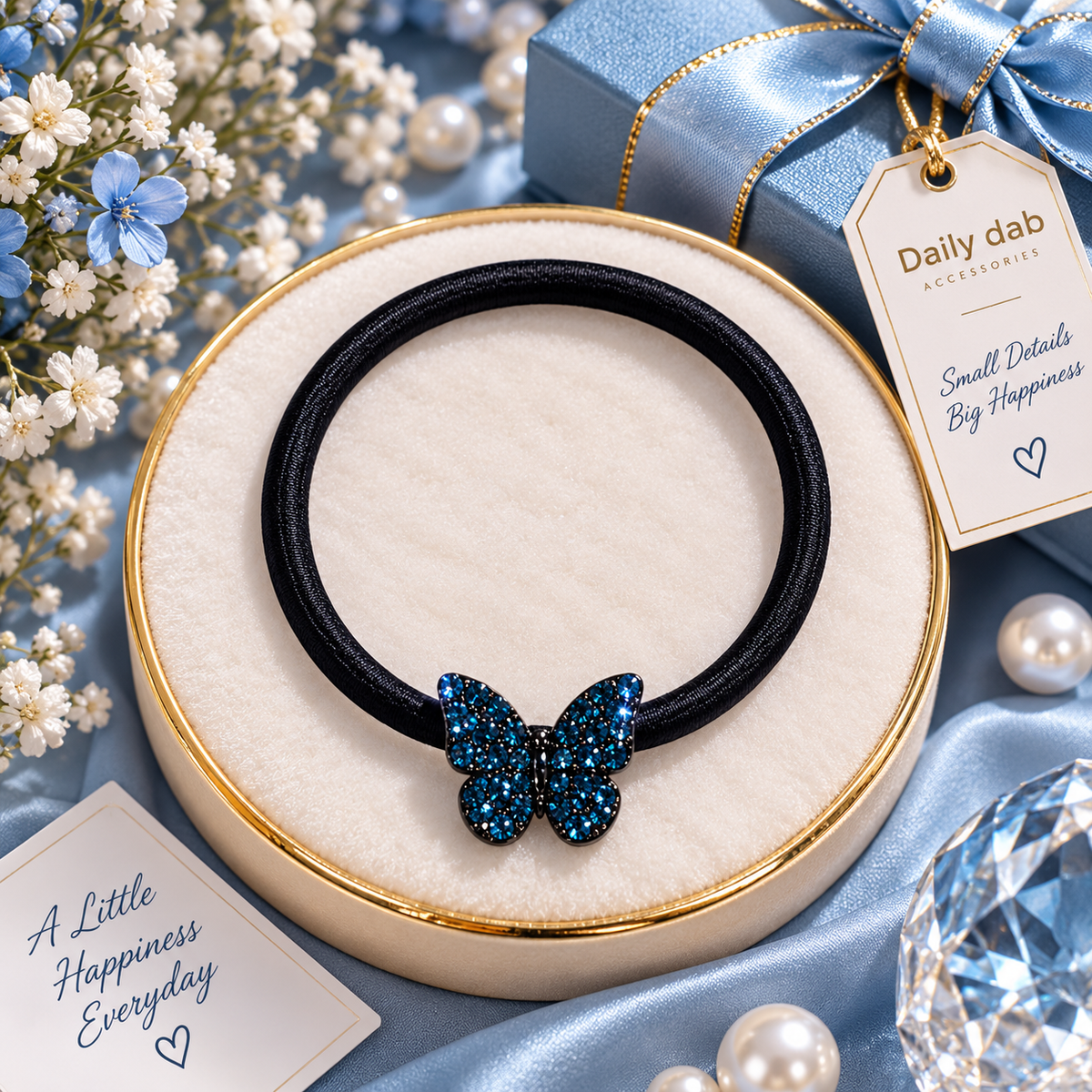 Blue Butterfly Crystal Hair Tie