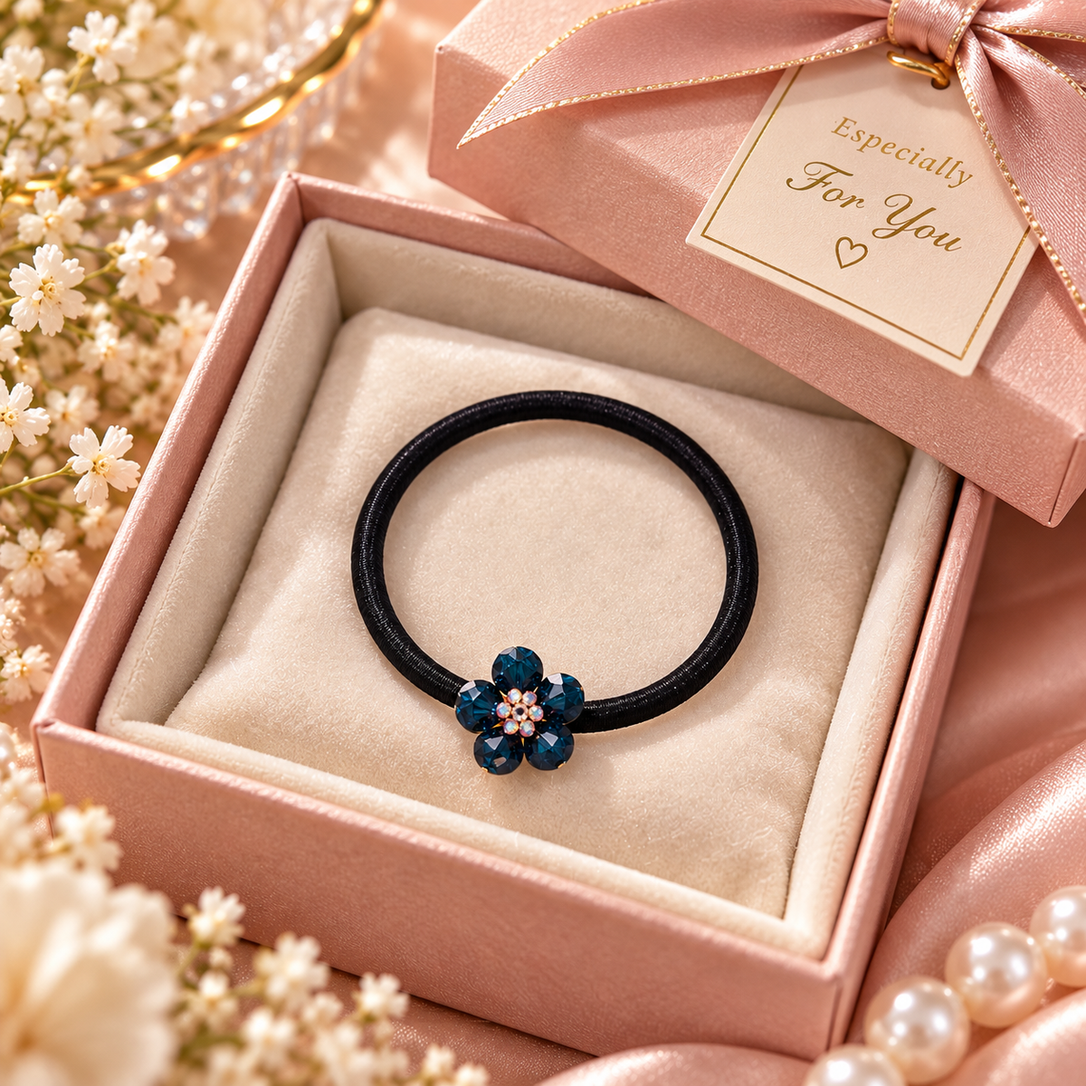 Blue Crystal Flower Hair Tie