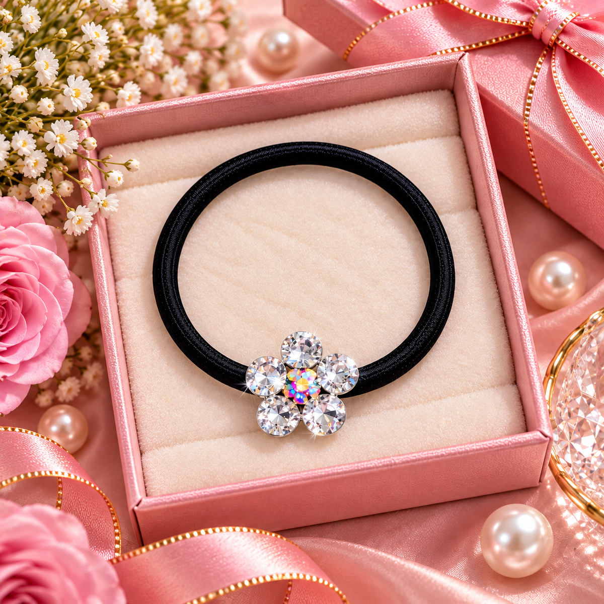 Crystal Flower Hair Tie